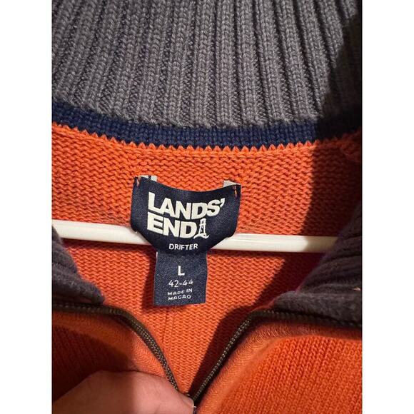 Lands' End Men's Quarter Zip Drifter Ribbed Pullover Sweater Spiced Apricot Sz L - Picture 3 of 11